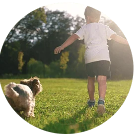 kid is enjoying with Pet